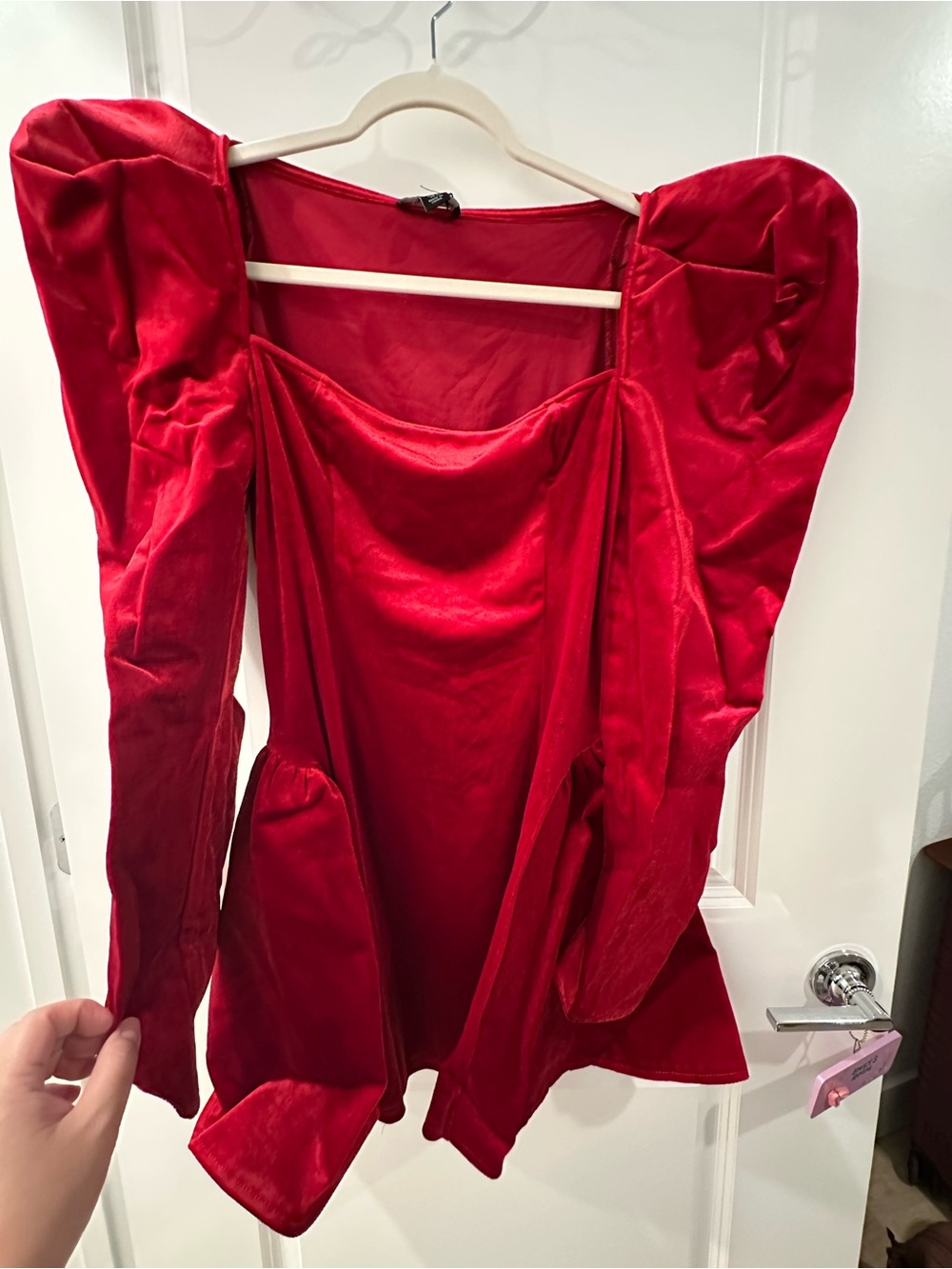 Pretty little thing Red Velvet Puff Sleeve Mini Dress